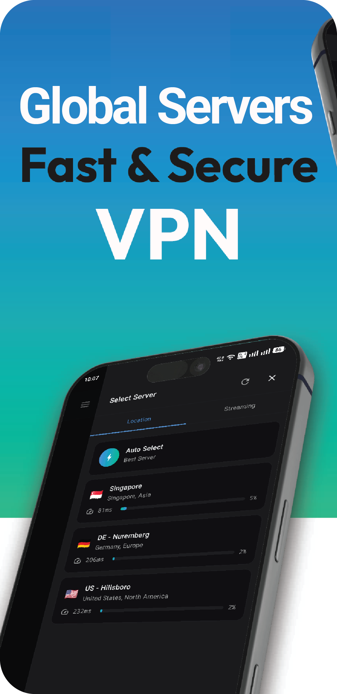 SafeVia Google Play image showing server selection