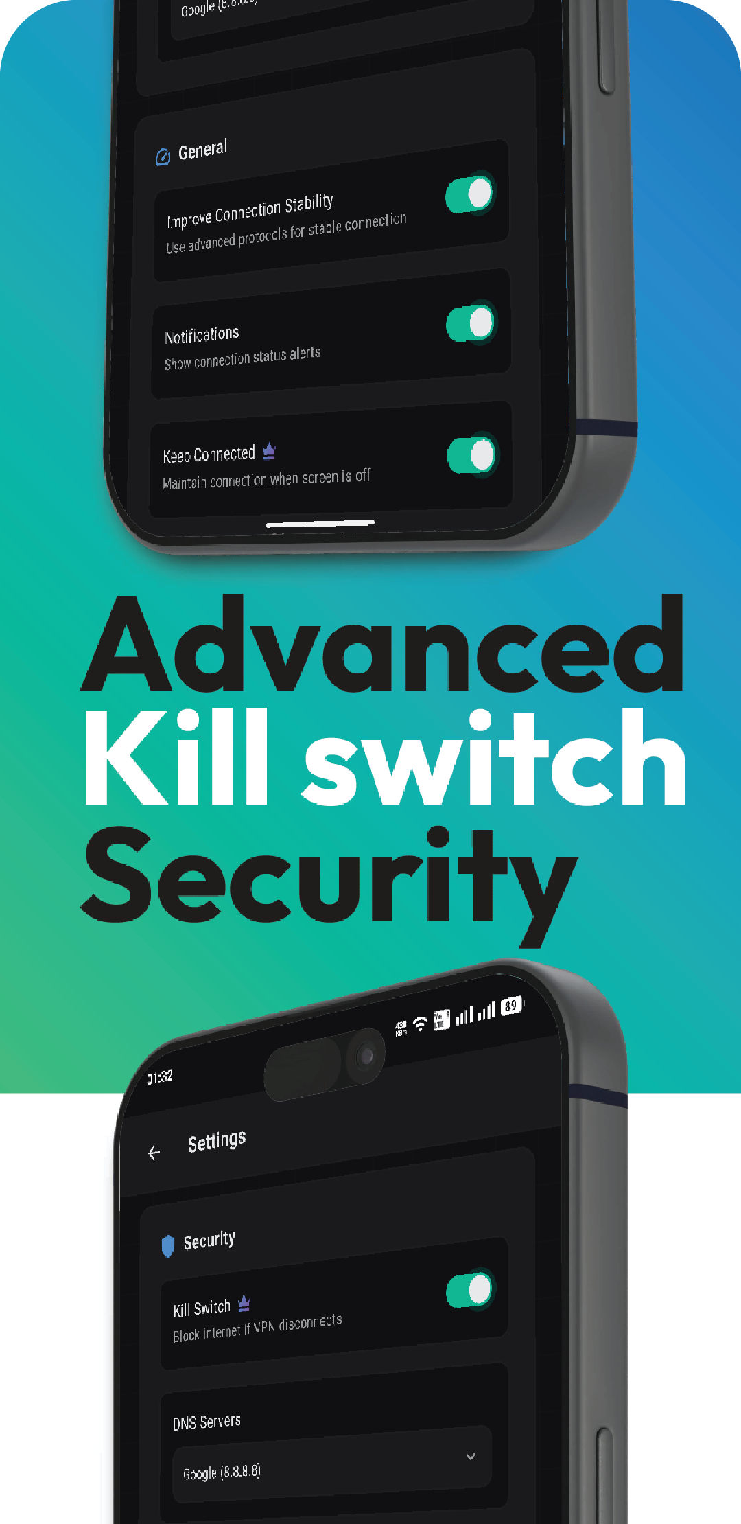 SafeVia Google Play image showing kill switch controls